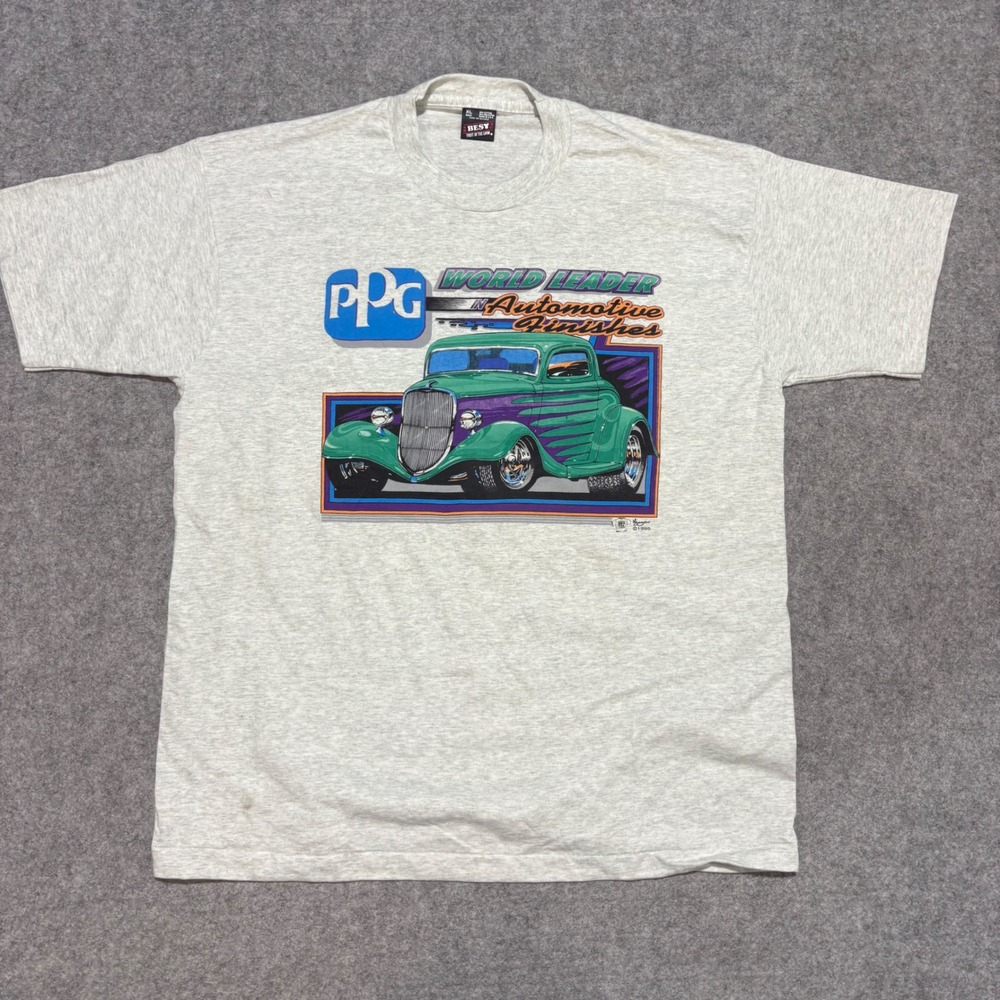 Vintage 1995 PPG Automotive Finishes Hot Rod T-Shirt XL Viking Supply Co Grey